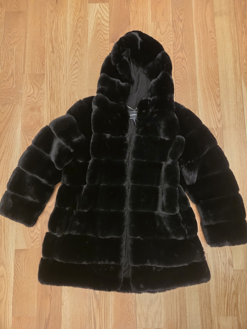 BCBGMaxAzria Black Faux Fur Coat with Hood